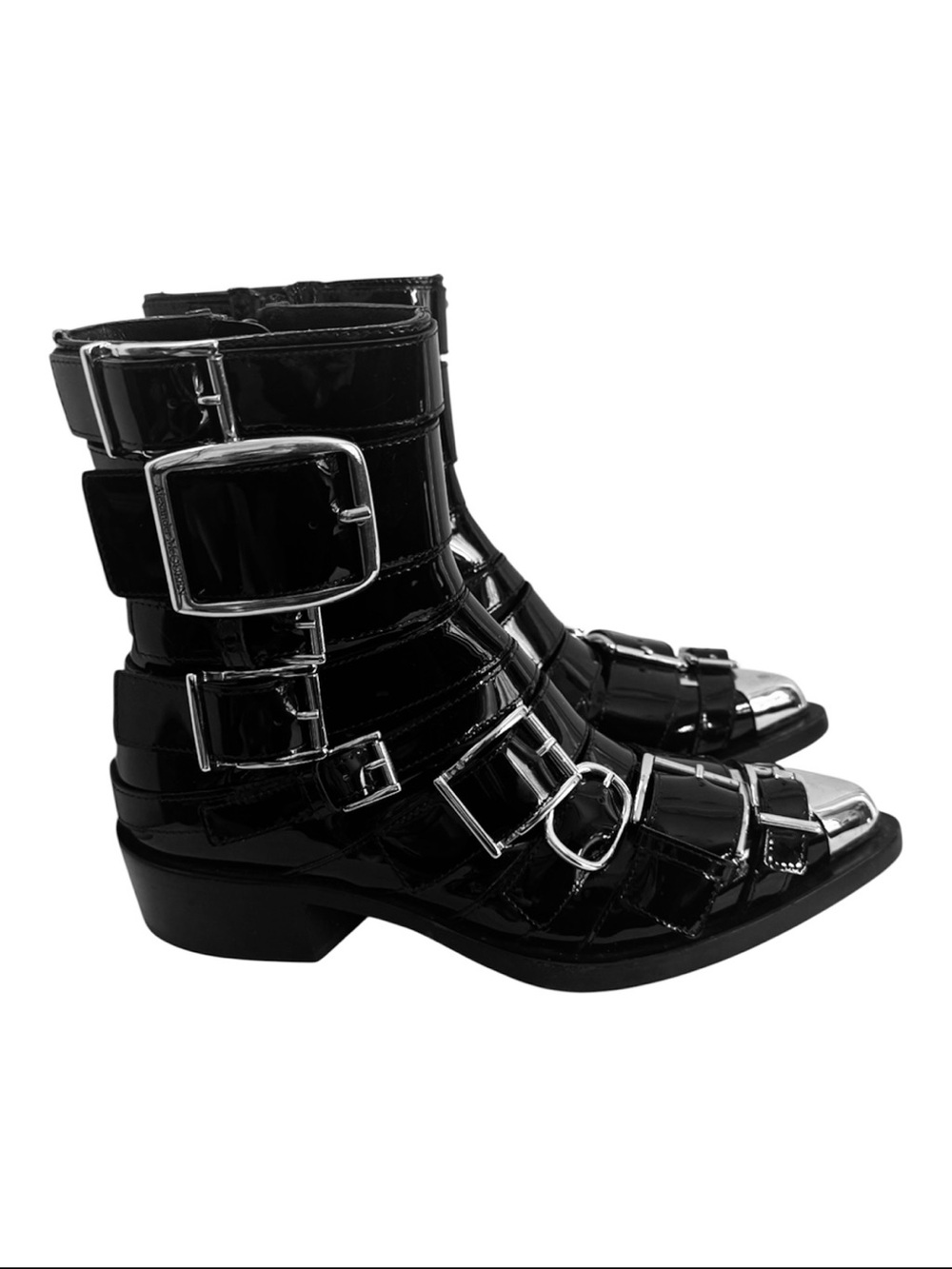 Alexander McQueen Strappy Punk Ankle Bootie in Black & Silver NWOB Size 37 US 7 - Picture 8 of 13